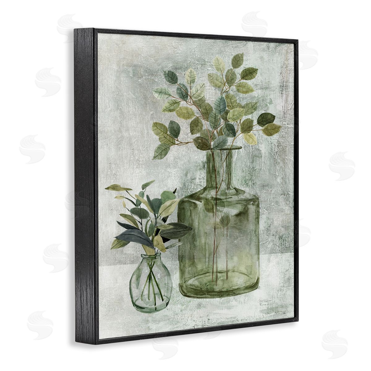 Herbal Plants with Green Leaves Black Frame Print Wall Art, Home Decor by Carol Robinson