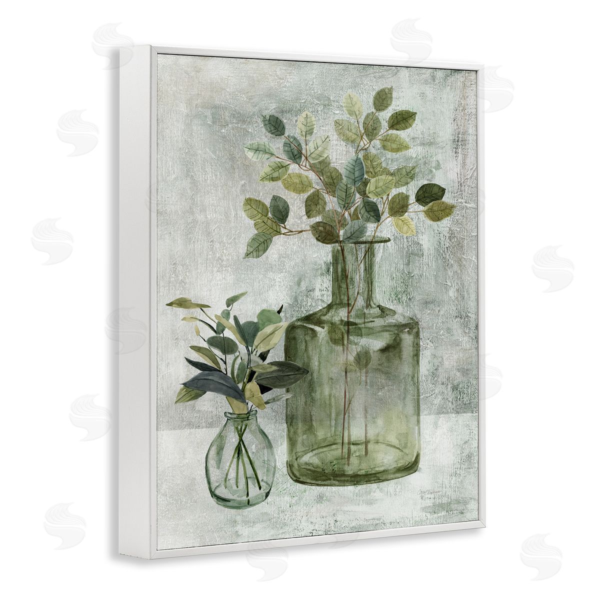 Herbal Plants with Green Leaves White Frame Print Wall Art, Home Decor by Carol Robinson