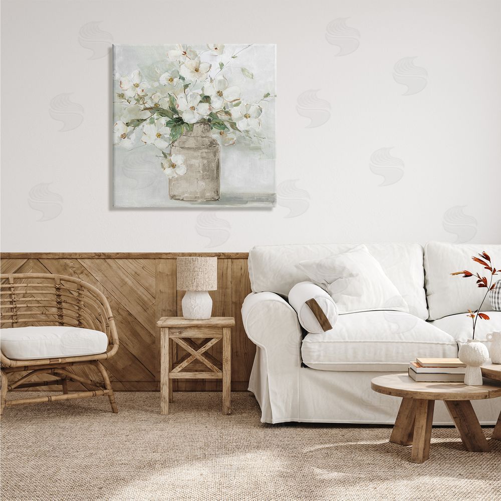 Sally Swatland Lady's Smock Floral Bouquet Rustic Milk Tin Blooming Canvas Wall Art in Room