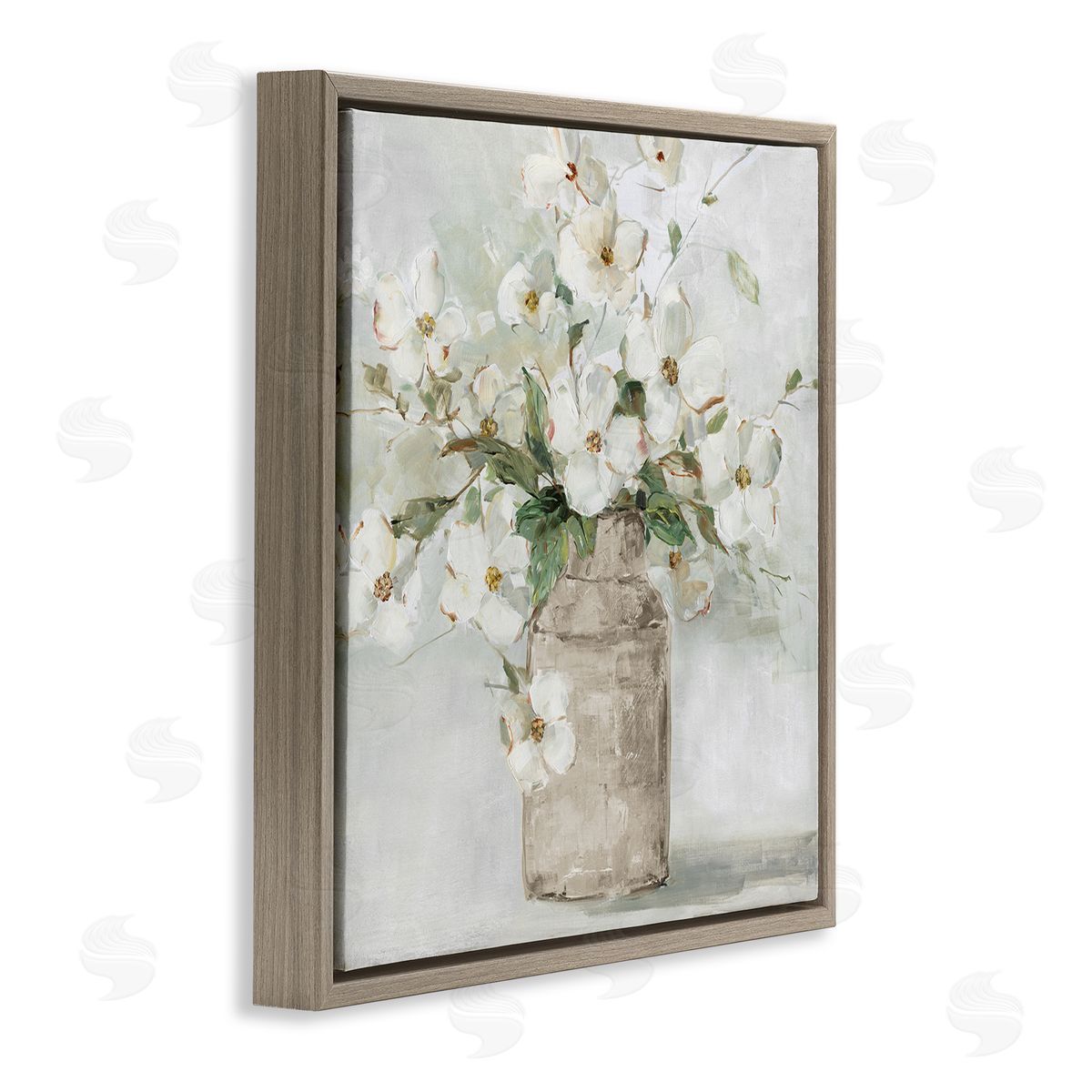 Sally Swatland Lady's Smock Floral Bouquet Rustic Milk Tin Blooming Brown Floating Frame Canvas Wall Art Print