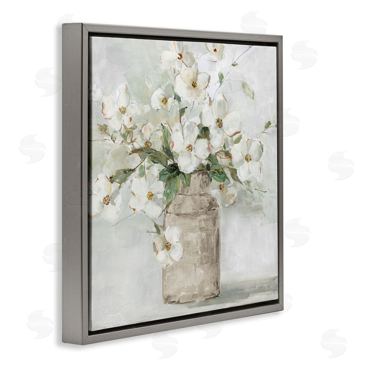 Sally Swatland Lady's Smock Floral Bouquet Rustic Milk Tin Blooming Gray Floating Frame Canvas Wall Art Print