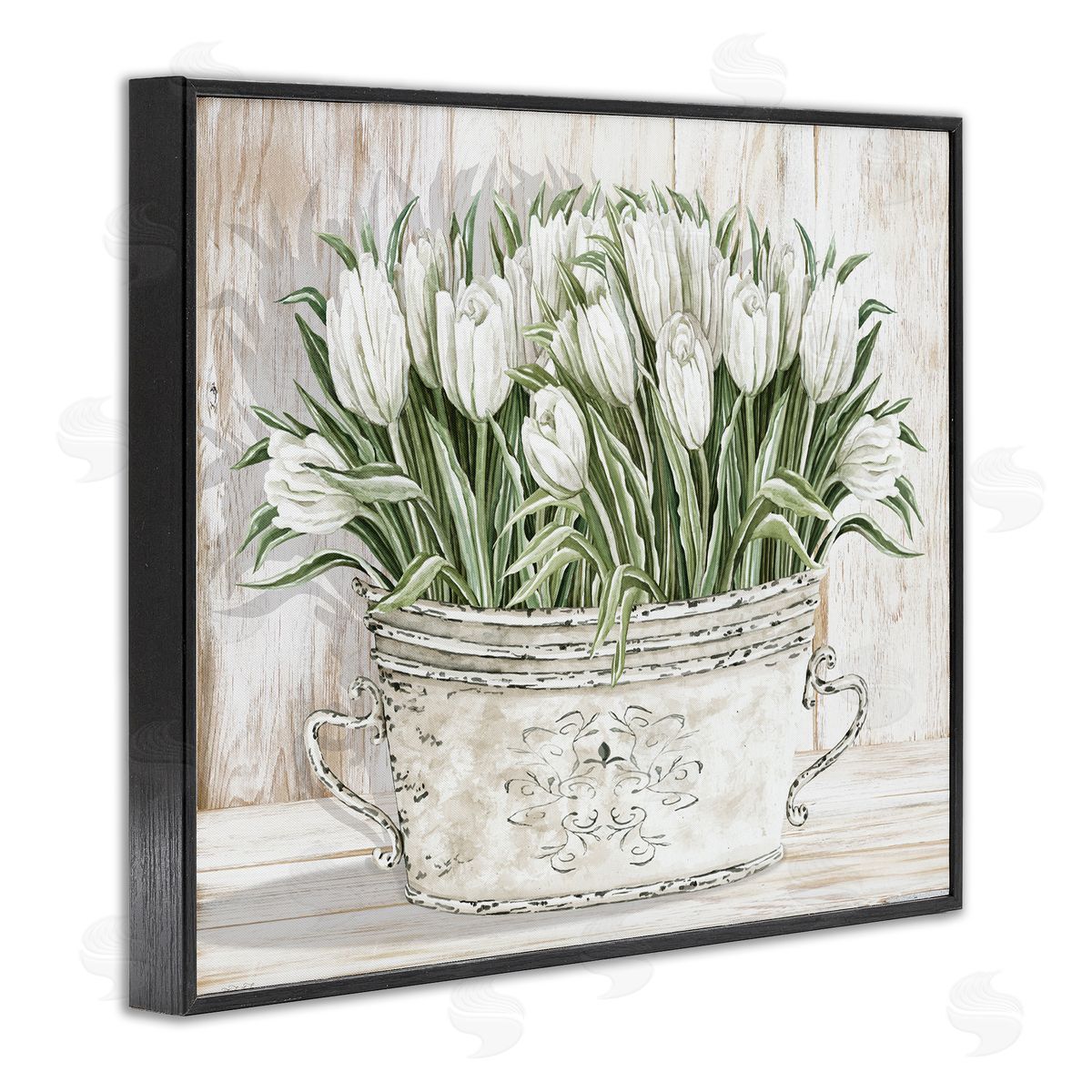 Fresh White Tulip Flowers Vintage Black Frame Print Wall Art, Home Decor by Cindy Jacobs
