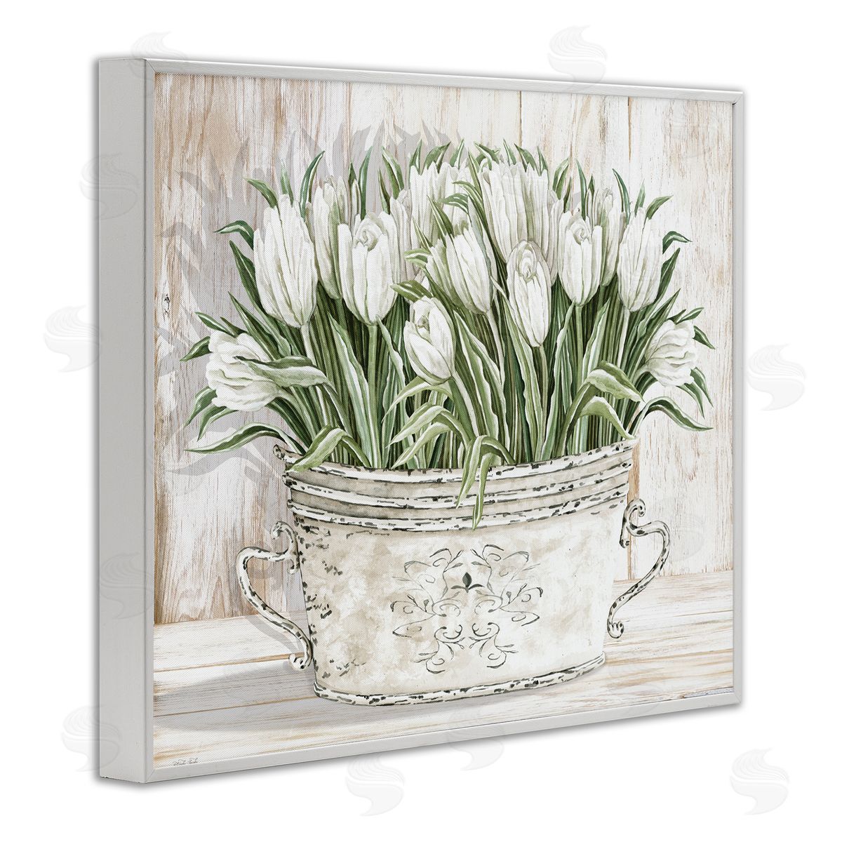 Fresh White Tulip Flowers Vintage White Frame Print Wall Art, Home Decor by Cindy Jacobs