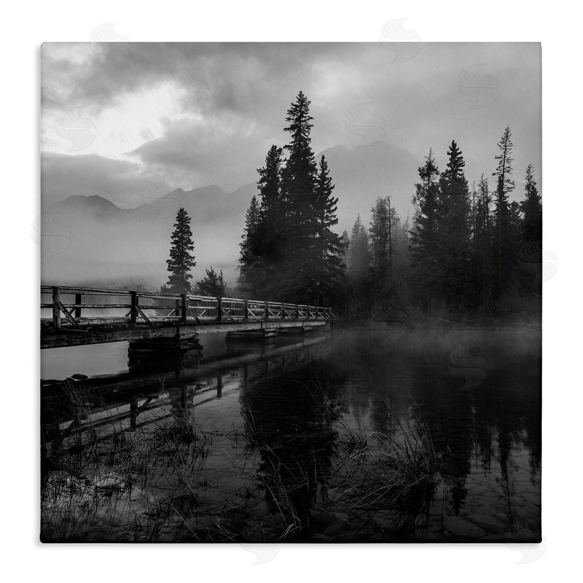 Daniel Sproul Foggy Lake Water Sky Misty Forest Rustic Photography Stretched Canvas Wall Art Print