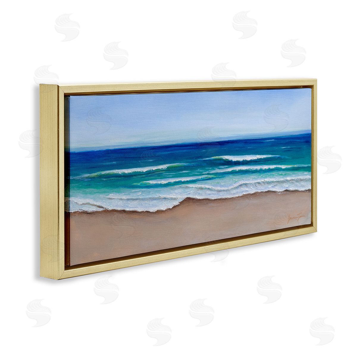 Lauren Jane Vibrant Blue Beach Coast Ocean Shoreline Panoramic Painting