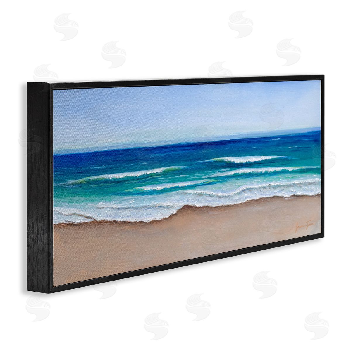 Lauren Jane Vibrant Blue Beach Coast Ocean Shoreline Panoramic Painting