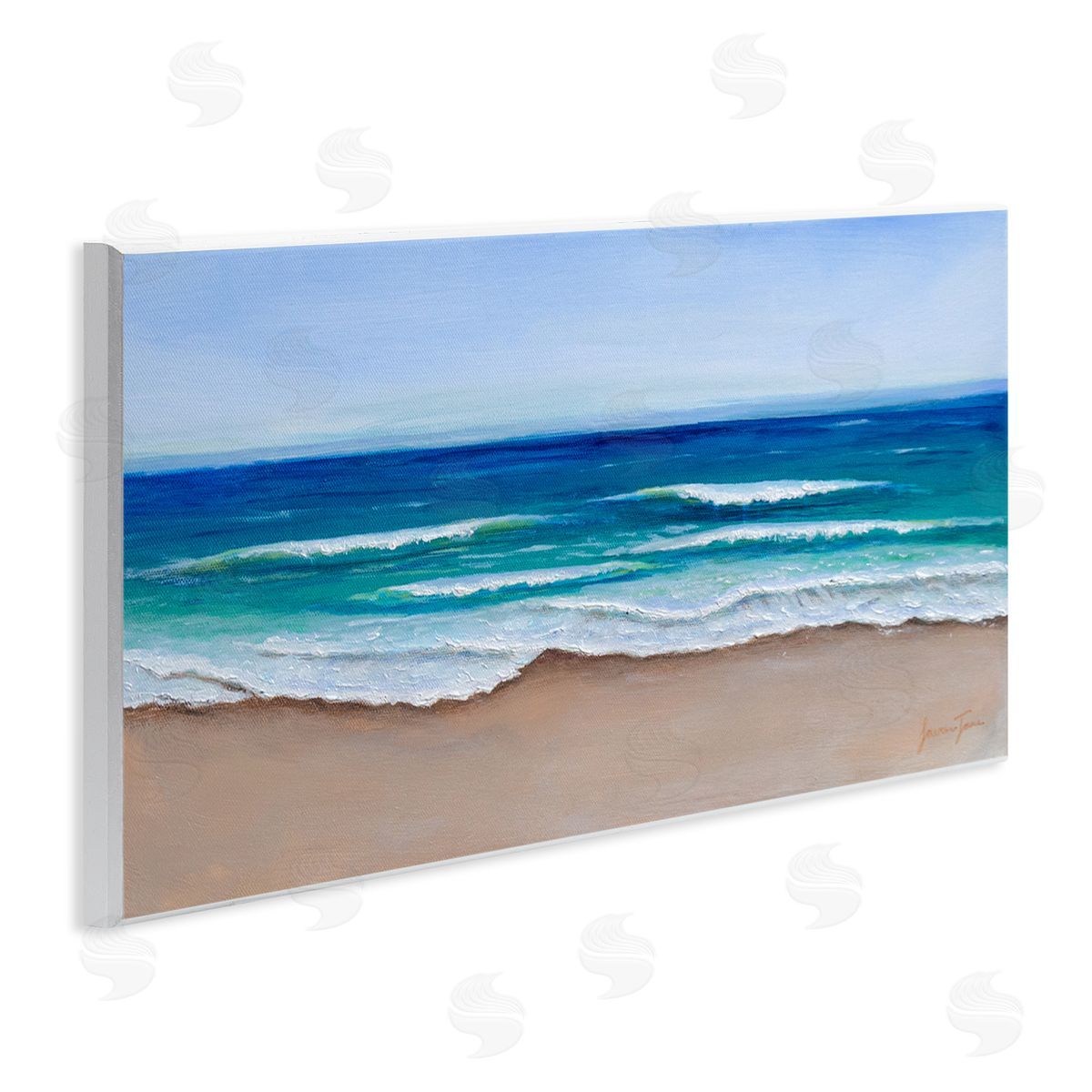 Lauren Jane Vibrant Blue Beach Coast Ocean Shoreline Panoramic Painting
