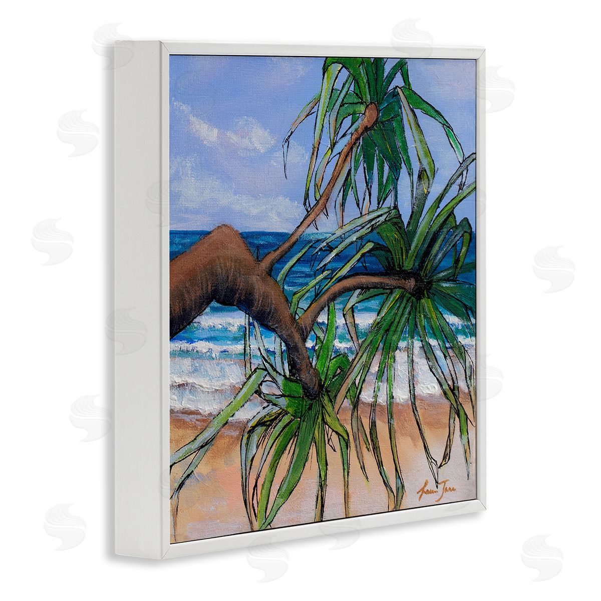 Lauren Jane Beach Coast Palm Tree Leaning Plant Ocean Painting White Framed Glicee Wall Art Print