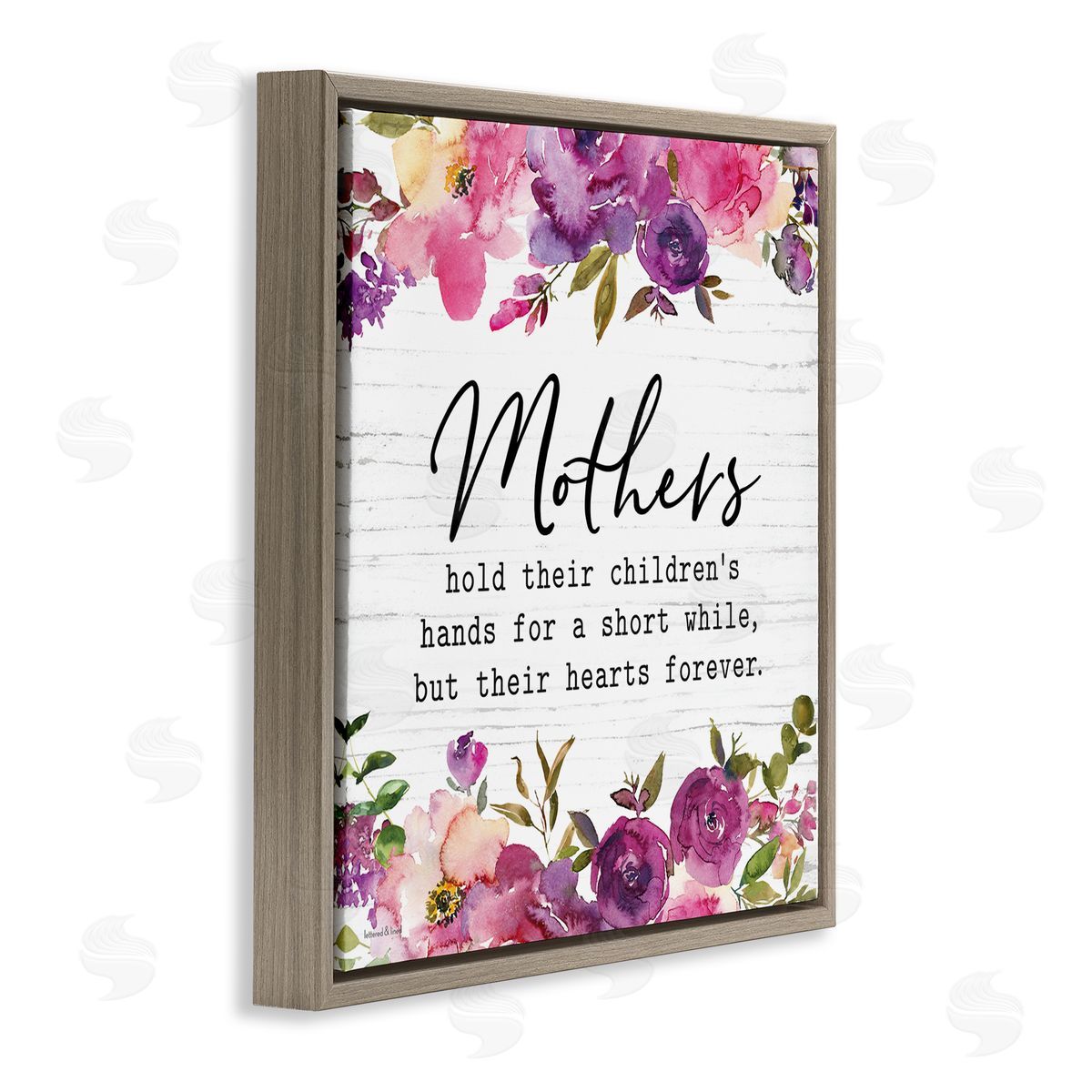 Lettered and Lined Mothers Hold Their Children's Hearts Forever Quote Flowers Brown Floating Frame Canvas Wall Art Print