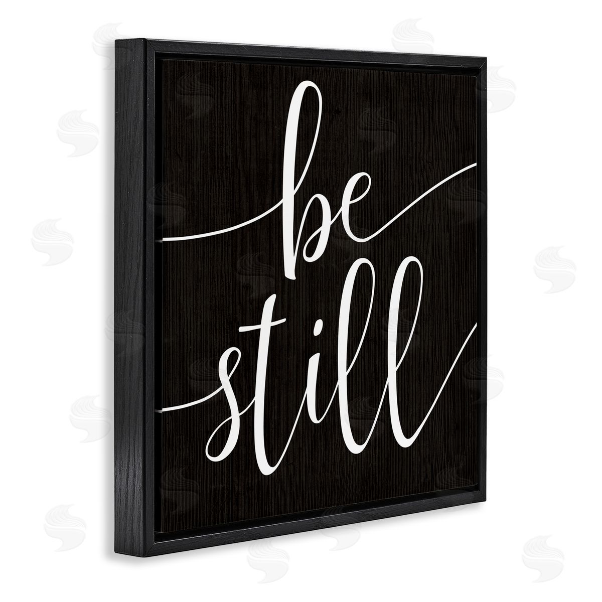Stupell Studio Be Still Family Phrase Minimal Calligraphy Black White Black Floating Frame Canvas Wall Art Print