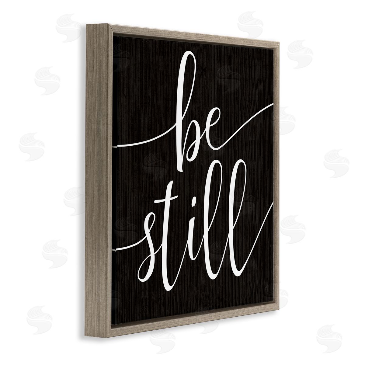 Stupell Studio Be Still Family Phrase Minimal Calligraphy Black White Brown Floating Frame Canvas Wall Art Print