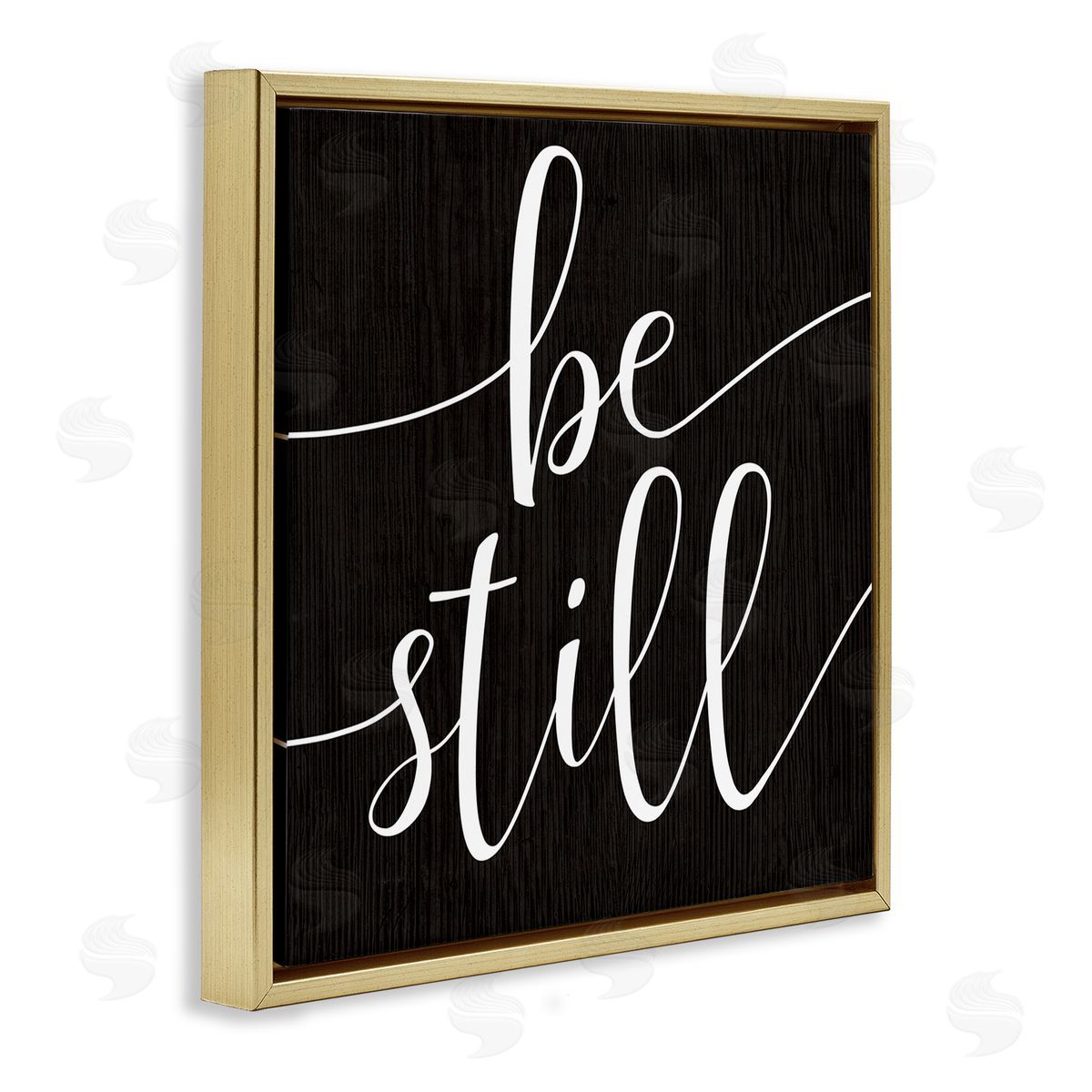 Stupell Studio Be Still Family Phrase Minimal Calligraphy Black White Gold Floating Frame Canvas Wall Art Print