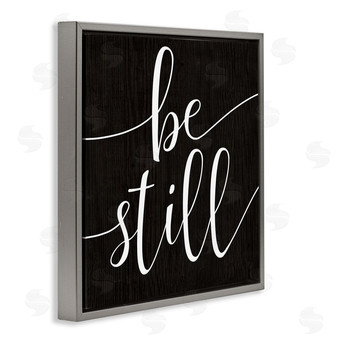 Stupell Studio Be Still Family Phrase Minimal Calligraphy Black White Gray Floating Frame Canvas Wall Art Print