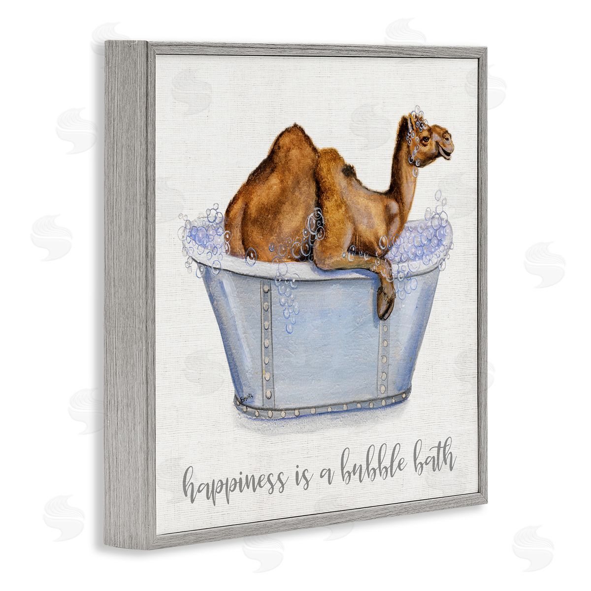Donna Brooks Happiness Is a Bubble Bath Desert Camel Bathroom Gray Framed Glicee Wall Art Print