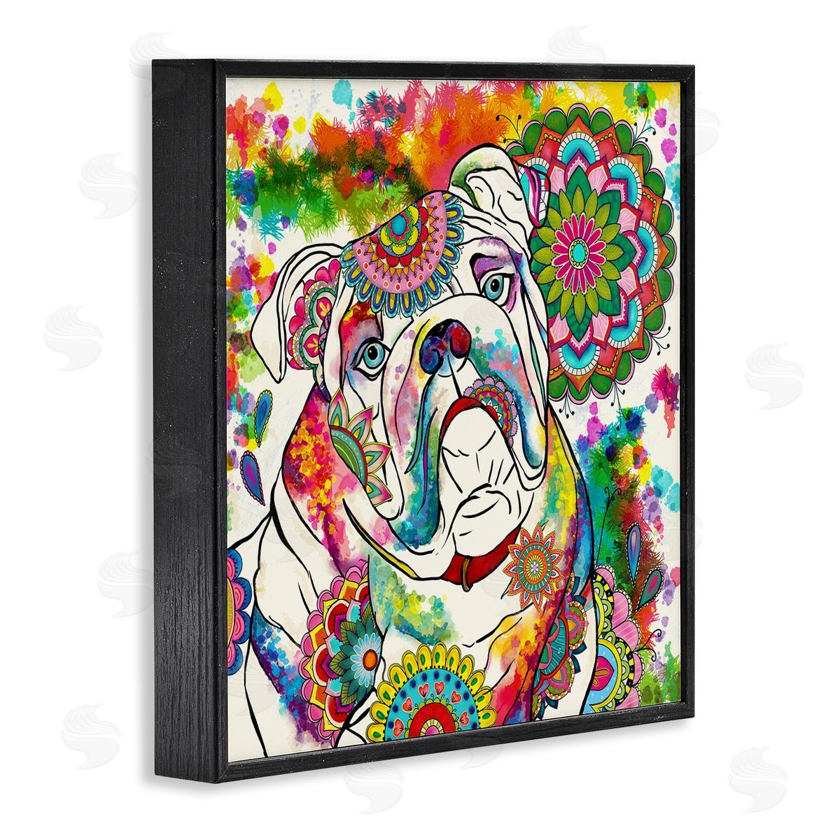 Sangita Bachelet Pet Bulldog Portrait Vibrant Medallion Boho Pattern Black Framed Glicee Wall Art Print