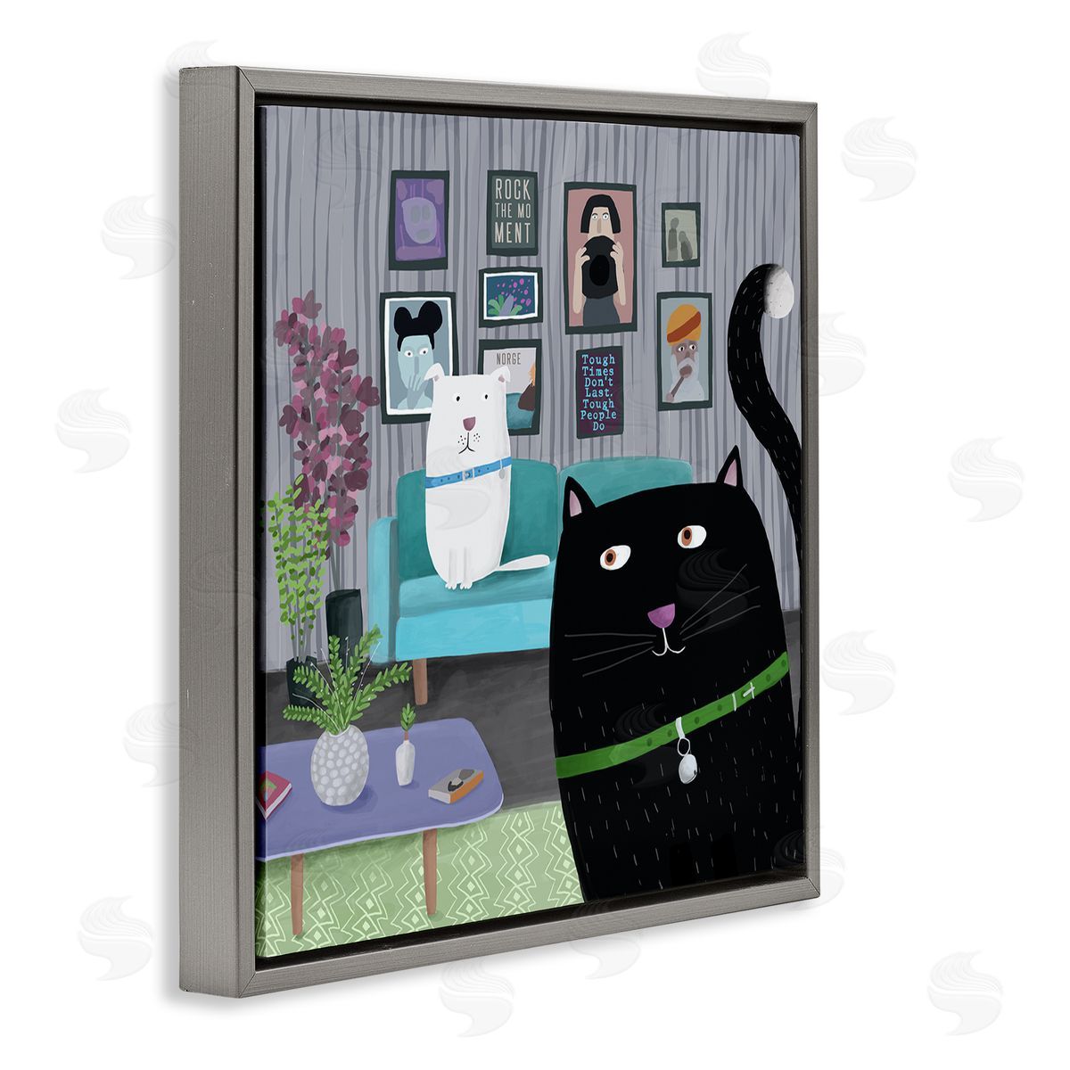 Carla Daly Rock the Moment Phrase Family Pet Living Room Gray Floating Frame Canvas Wall Art Print