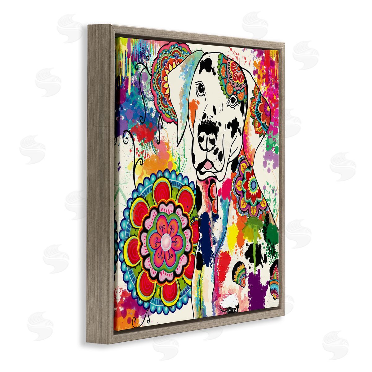 Sangita Bachelet Pet Labrador Dog Portrait Vibrant Boho Medallion Pattern Brown Floating Frame Canvas Wall Art Print