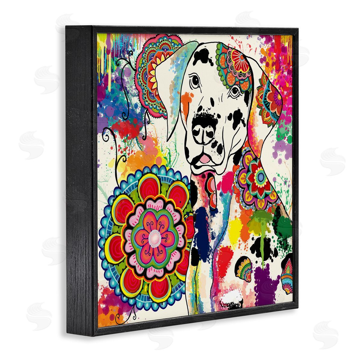 Sangita Bachelet Pet Labrador Dog Portrait Vibrant Boho Medallion Pattern Black Framed Glicee Wall Art Print