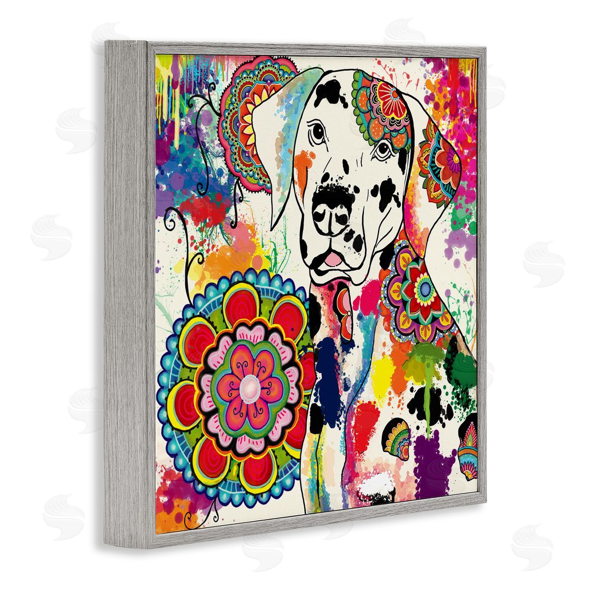 Sangita Bachelet Pet Labrador Dog Portrait Vibrant Boho Medallion Pattern Gray Framed Glicee Wall Art Print