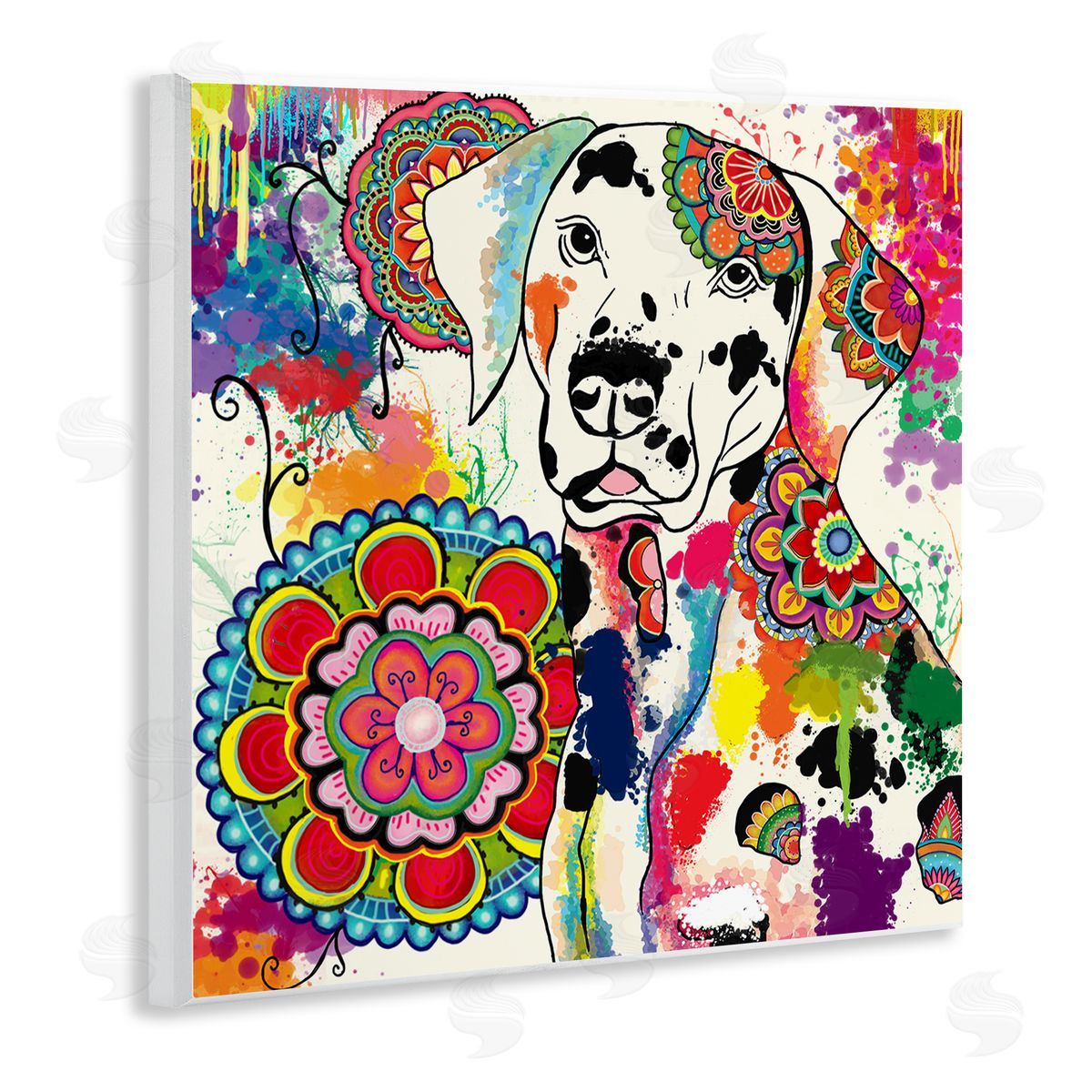 Sangita Bachelet Pet Labrador Dog Portrait Vibrant Boho Medallion Pattern Wooden Wall Plaque Art Print