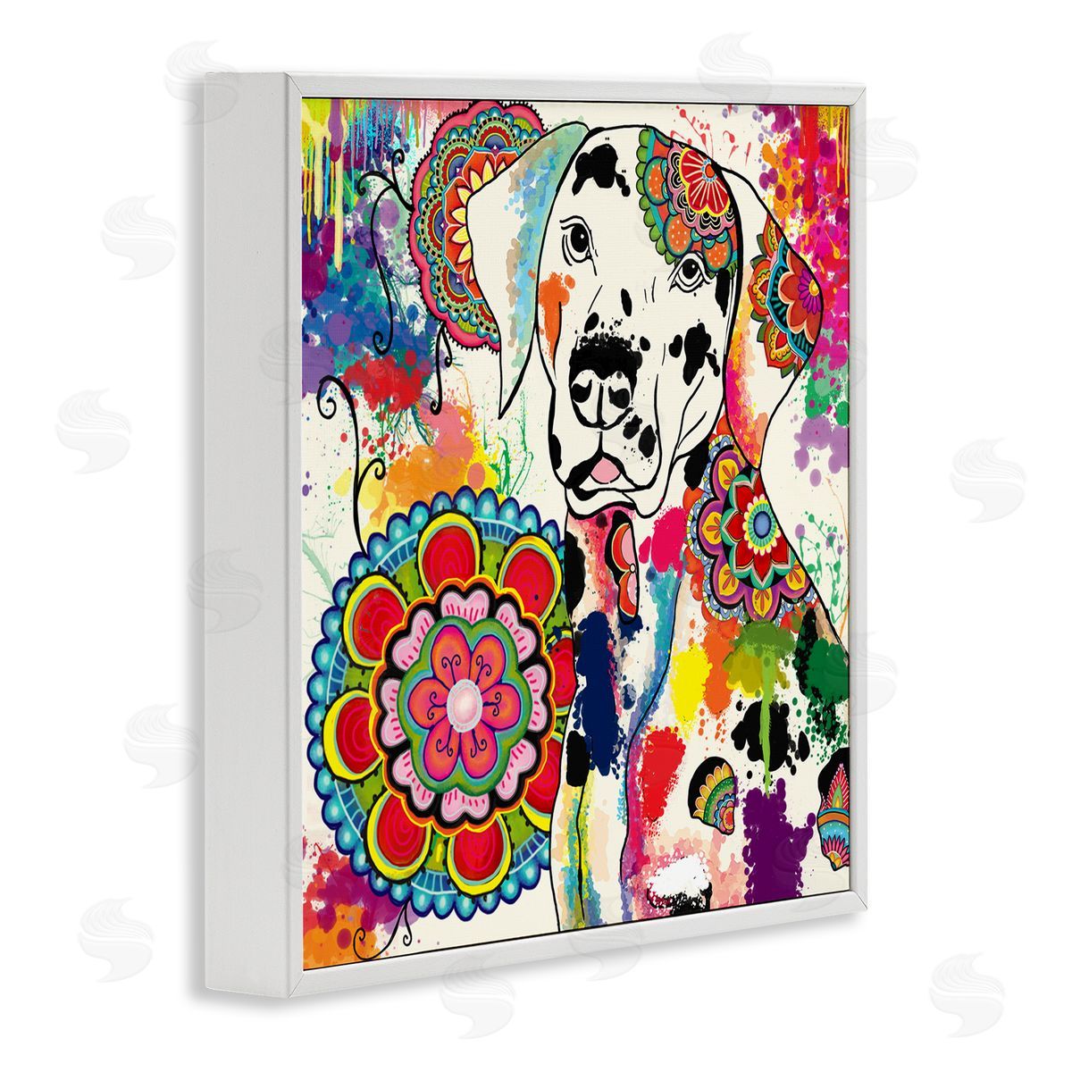 Sangita Bachelet Pet Labrador Dog Portrait Vibrant Boho Medallion Pattern White Framed Glicee Wall Art Print