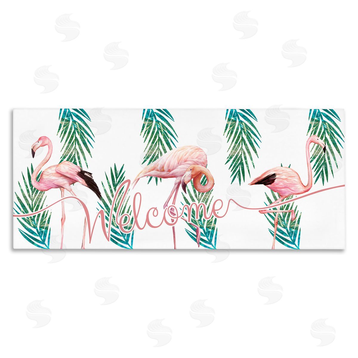 Ziwei Li Welcome Greeting Pink Flamingo Trio Tropical Palm fr_sideonds