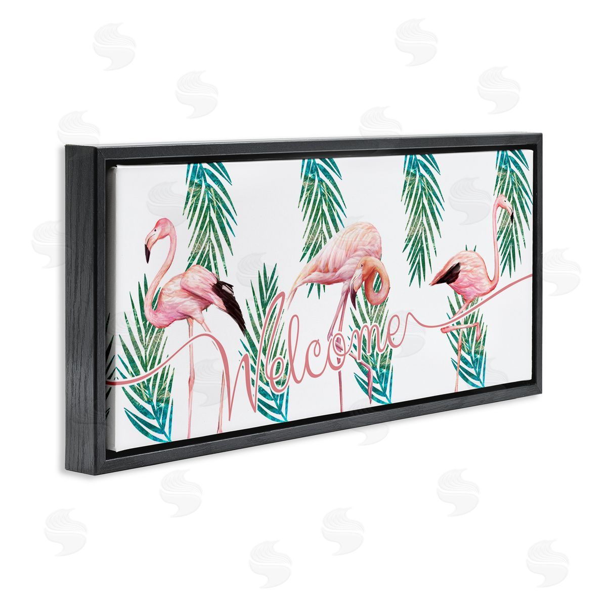 Ziwei Li Welcome Greeting Pink Flamingo Trio Tropical Palm fr_sideonds