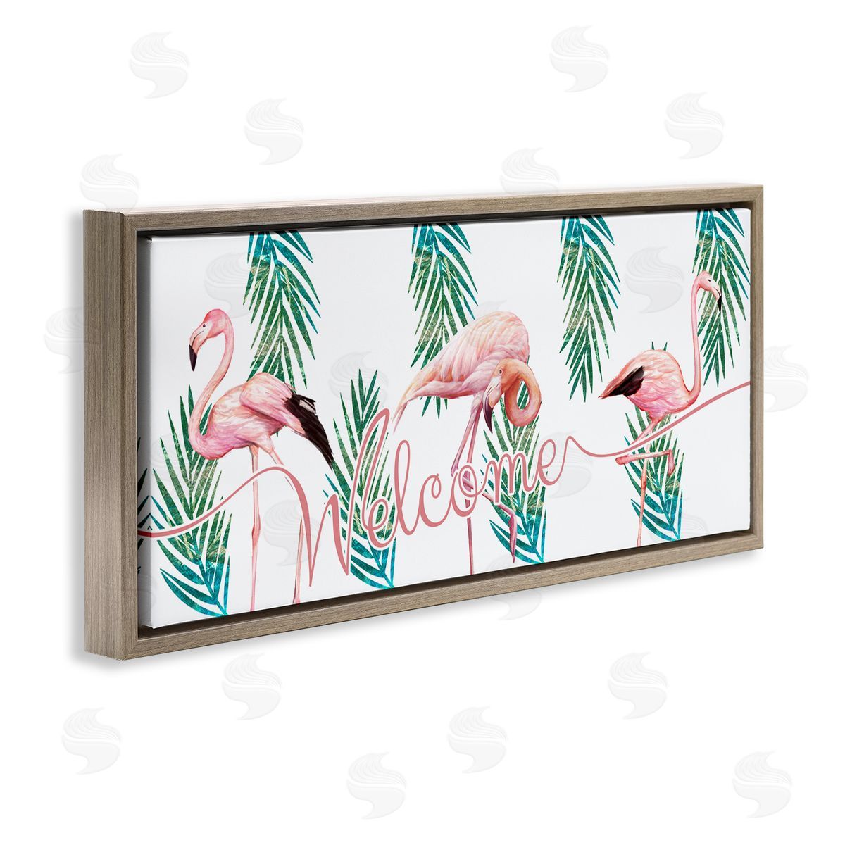 Ziwei Li Welcome Greeting Pink Flamingo Trio Tropical Palm fr_sideonds