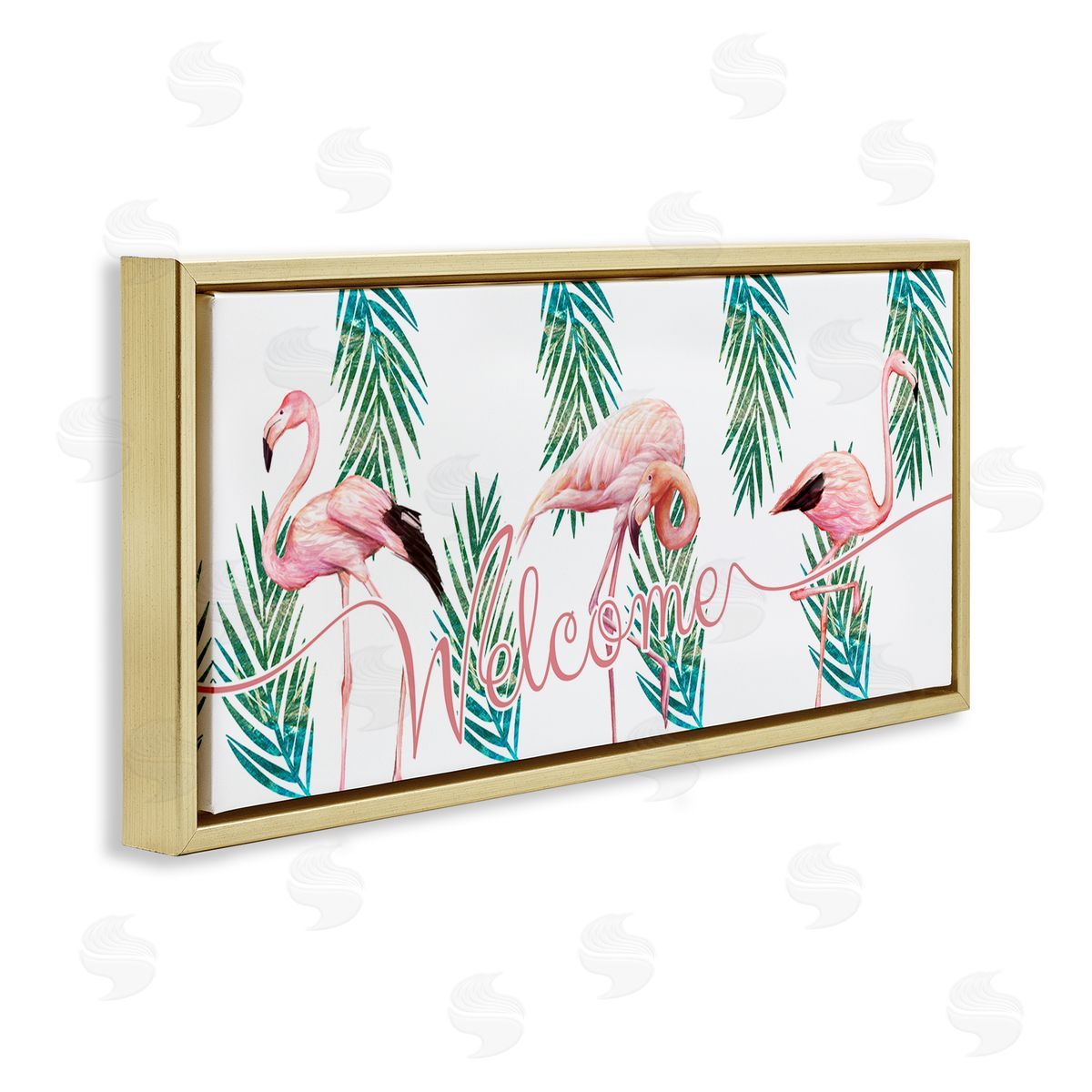 Ziwei Li Welcome Greeting Pink Flamingo Trio Tropical Palm fr_sideonds