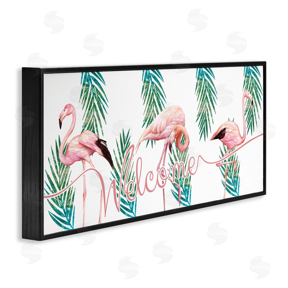 Ziwei Li Welcome Greeting Pink Flamingo Trio Tropical Palm fr_sideonds