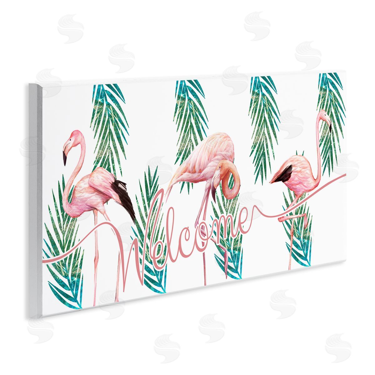 Ziwei Li Welcome Greeting Pink Flamingo Trio Tropical Palm fr_sideonds