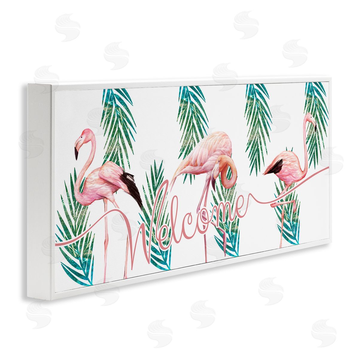 Ziwei Li Welcome Greeting Pink Flamingo Trio Tropical Palm fr_sideonds