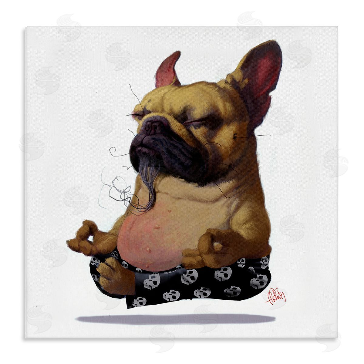 Thomas Fluharty Levitating French Bulldog Urban Dog Meditation Portrait Stretched Canvas Wall Art Print