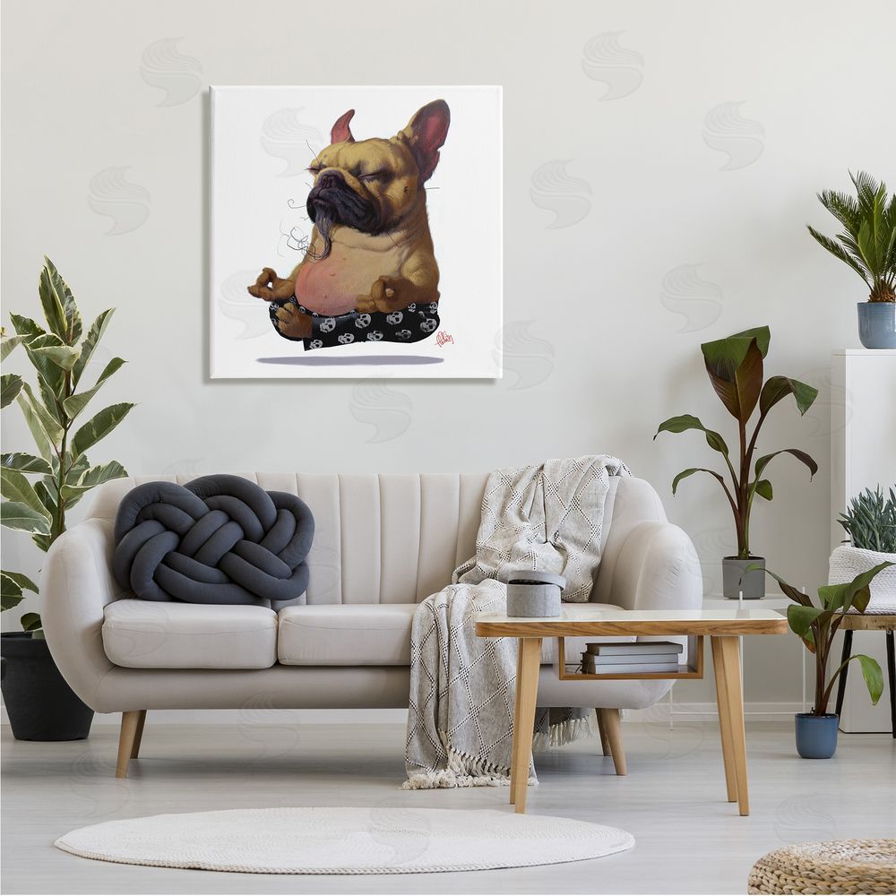 Thomas Fluharty Levitating French Bulldog Urban Dog Meditation Portrait Canvas Wall Art in Room