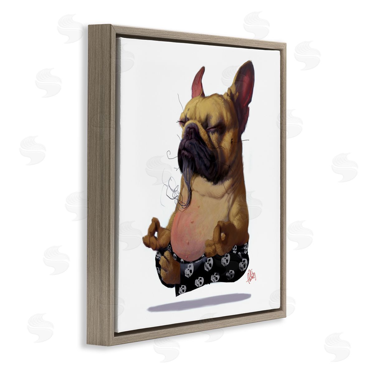 Thomas Fluharty Levitating French Bulldog Urban Dog Meditation Portrait Brown Floating Frame Canvas Wall Art Print