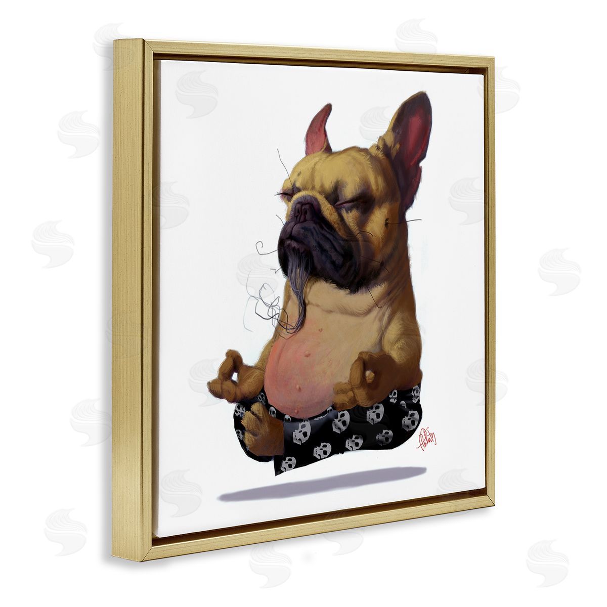 Thomas Fluharty Levitating French Bulldog Urban Dog Meditation Portrait Gold Floating Frame Canvas Wall Art Print