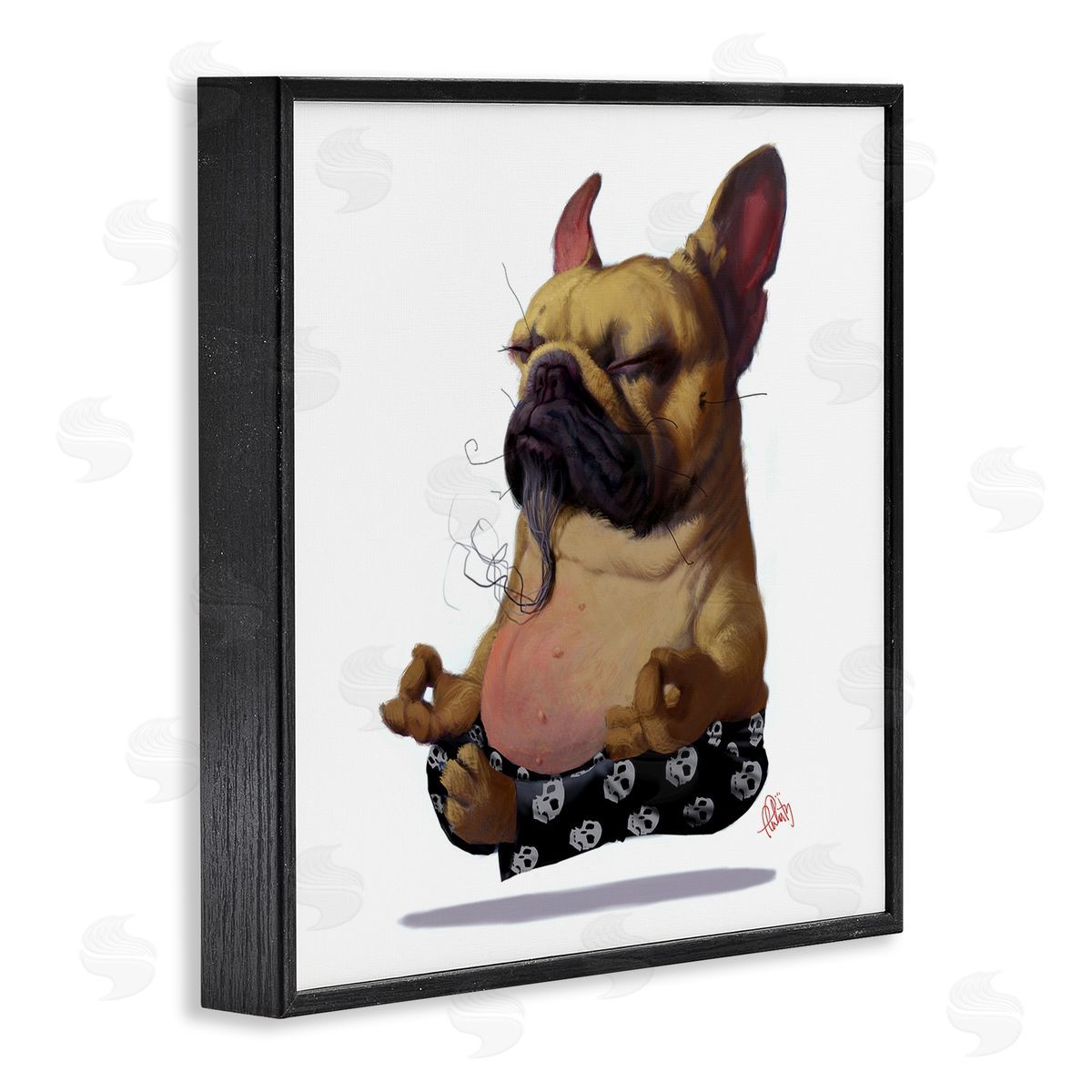 Thomas Fluharty Levitating French Bulldog Urban Dog Meditation Portrait Black Framed Glicee Wall Art Print