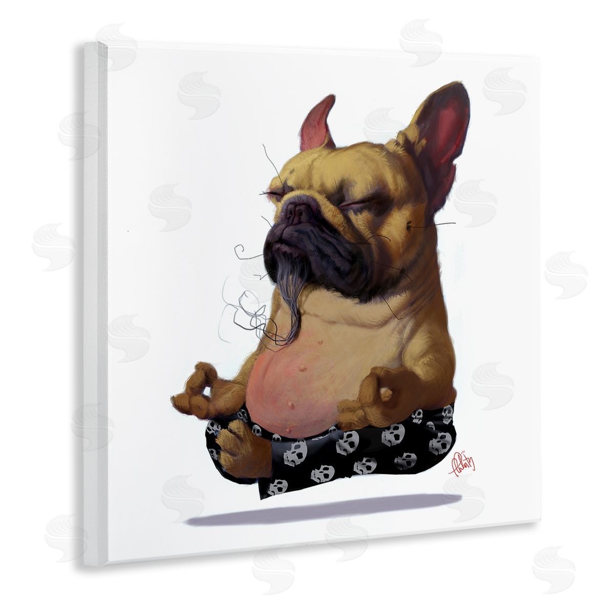 Thomas Fluharty Levitating French Bulldog Urban Dog Meditation Portrait Wooden Wall Plaque Art Print