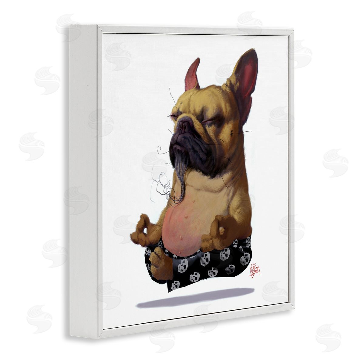 Thomas Fluharty Levitating French Bulldog Urban Dog Meditation Portrait White Framed Glicee Wall Art Print