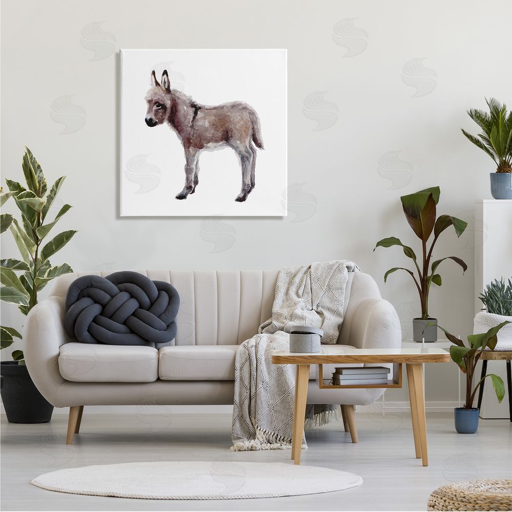 Fox Hollow Studios Baby Donkey Watercolor Portrait Children's Nursery Animal Canvas Wall Art in Room