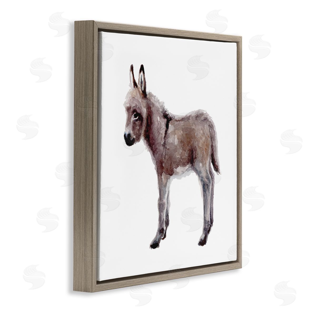 Fox Hollow Studios Baby Donkey Watercolor Portrait Children's Nursery Animal Brown Floating Frame Canvas Wall Art Print