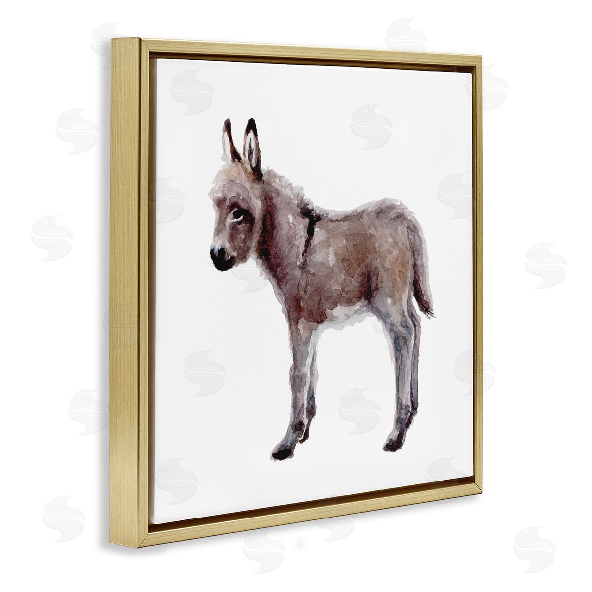 Fox Hollow Studios Baby Donkey Watercolor Portrait Children's Nursery Animal Gold Floating Frame Canvas Wall Art Print