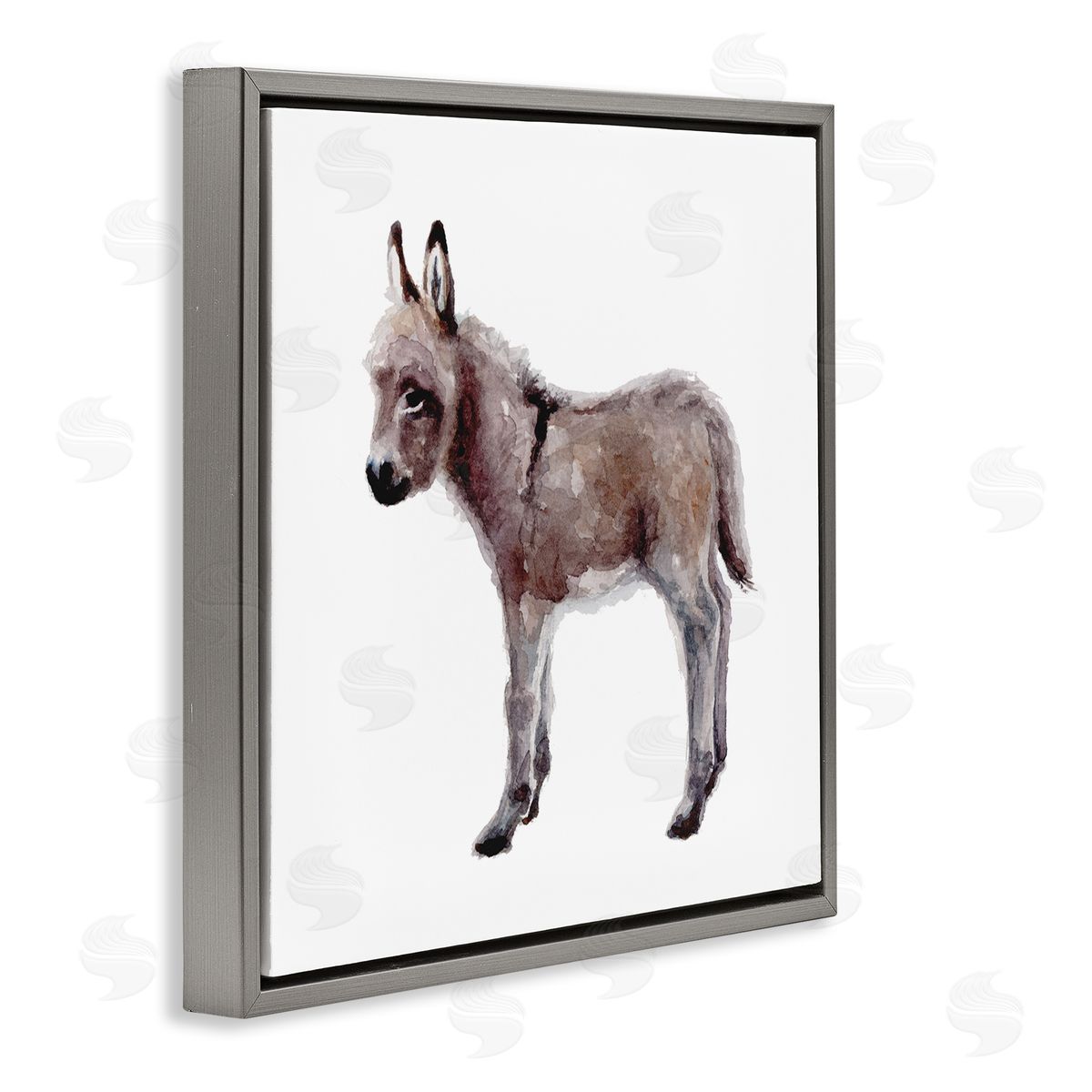 Fox Hollow Studios Baby Donkey Watercolor Portrait Children's Nursery Animal Gray Floating Frame Canvas Wall Art Print
