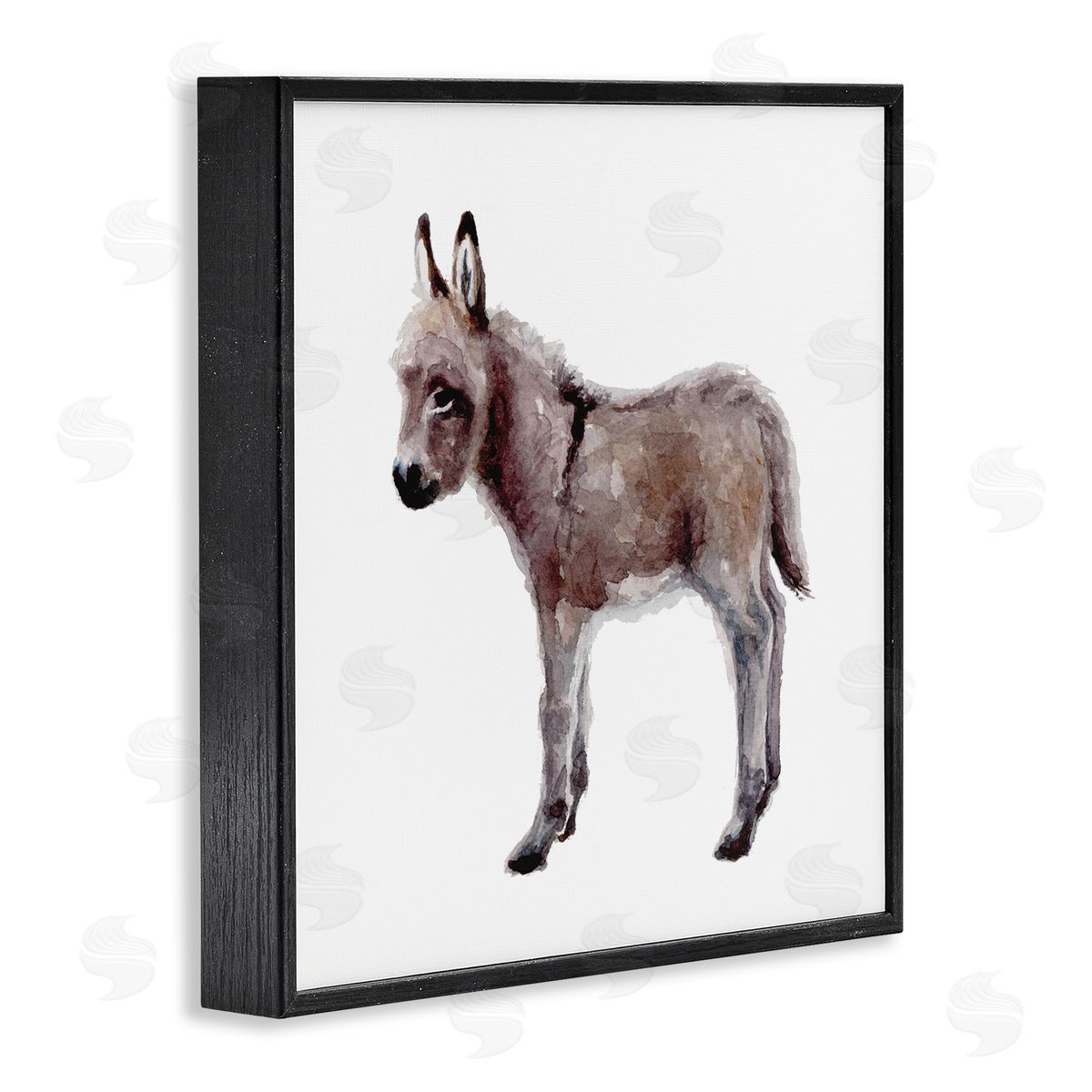 Fox Hollow Studios Baby Donkey Watercolor Portrait Children's Nursery Animal Black Framed Glicee Wall Art Print