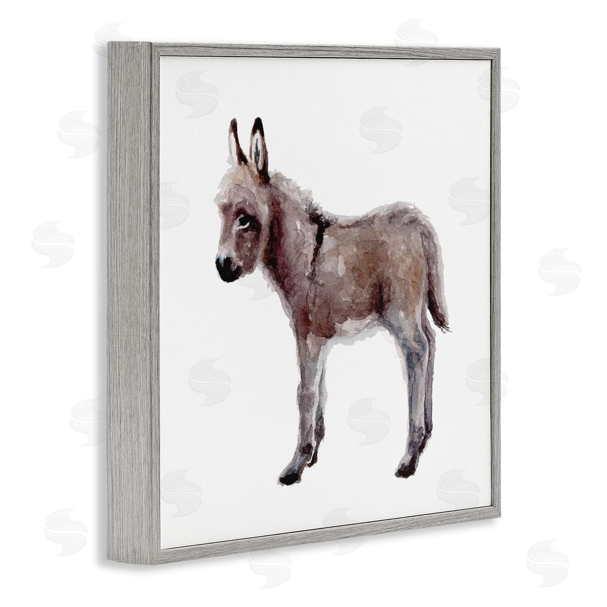 Fox Hollow Studios Baby Donkey Watercolor Portrait Children's Nursery Animal Gray Framed Glicee Wall Art Print