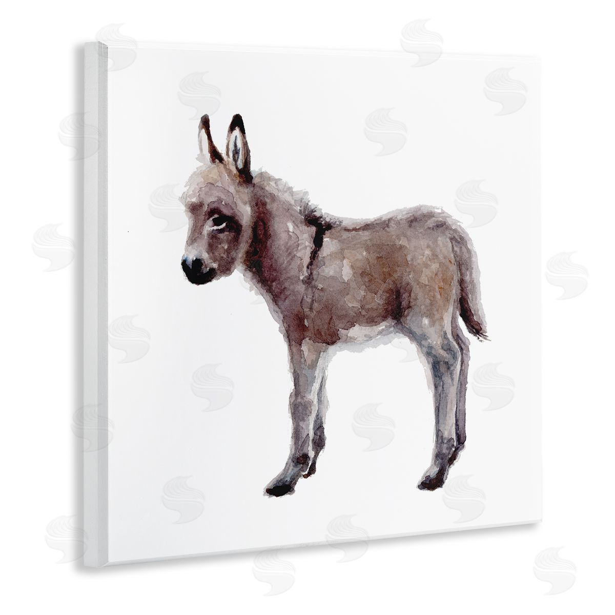 Fox Hollow Studios Baby Donkey Watercolor Portrait Children's Nursery Animal Wooden Wall Plaque Art Print