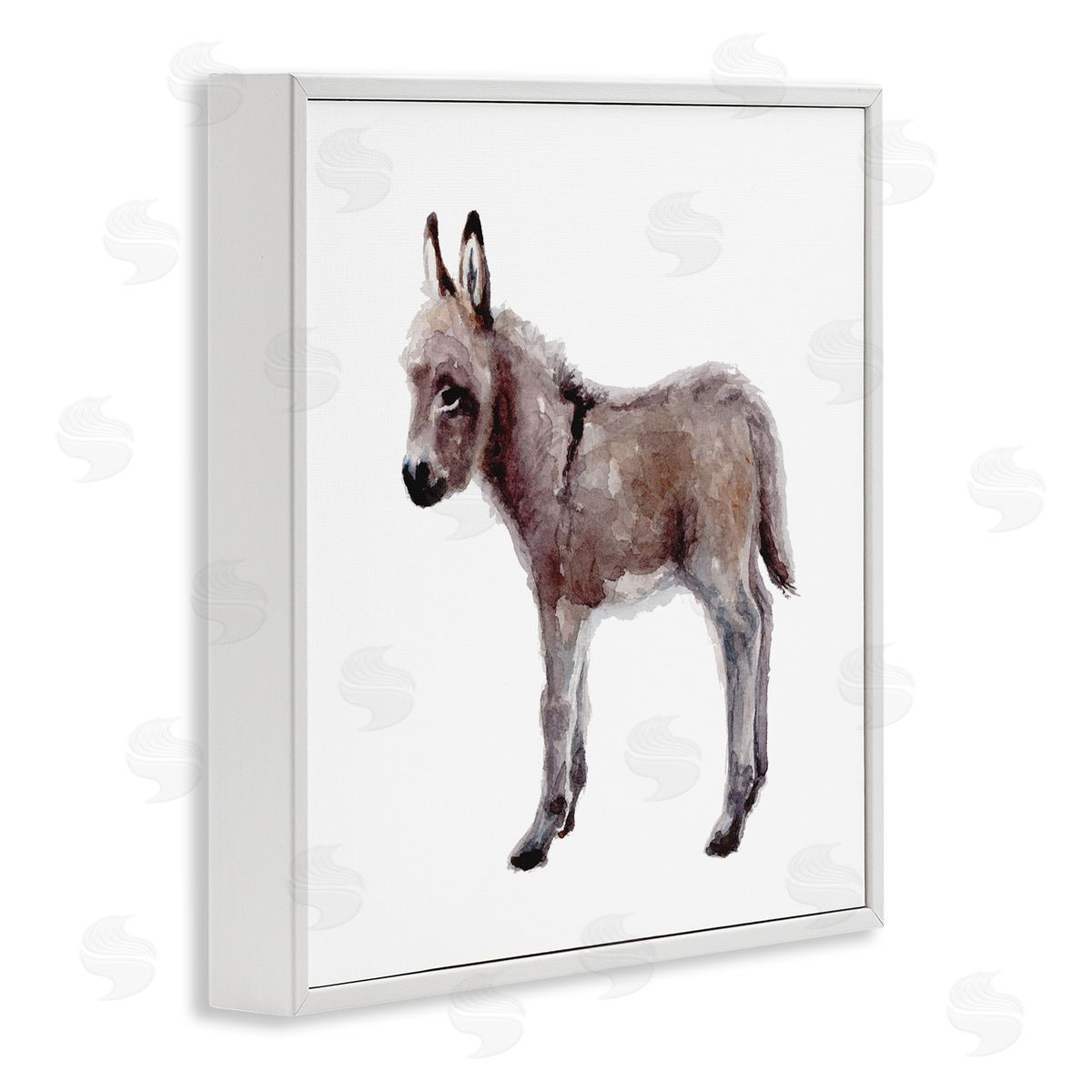 Fox Hollow Studios Baby Donkey Watercolor Portrait Children's Nursery Animal White Framed Glicee Wall Art Print