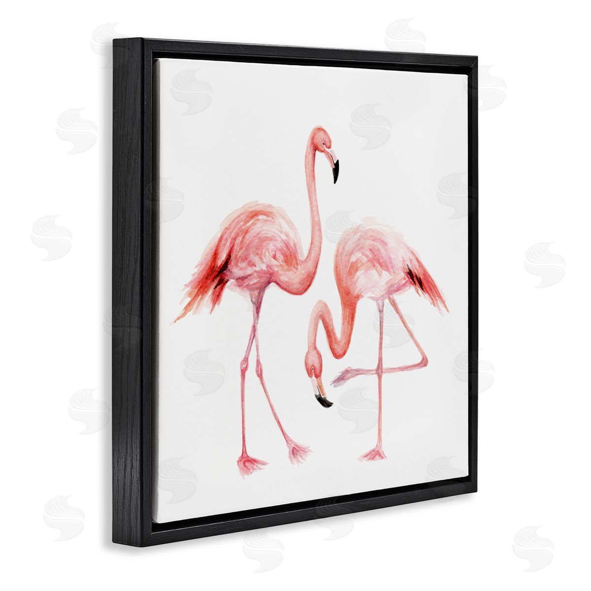 Fox Hollow Studios Bending Knee Flamingo Watercolor Portrait Children's Nursery Animals Black Floating Frame Canvas Wall Art Print