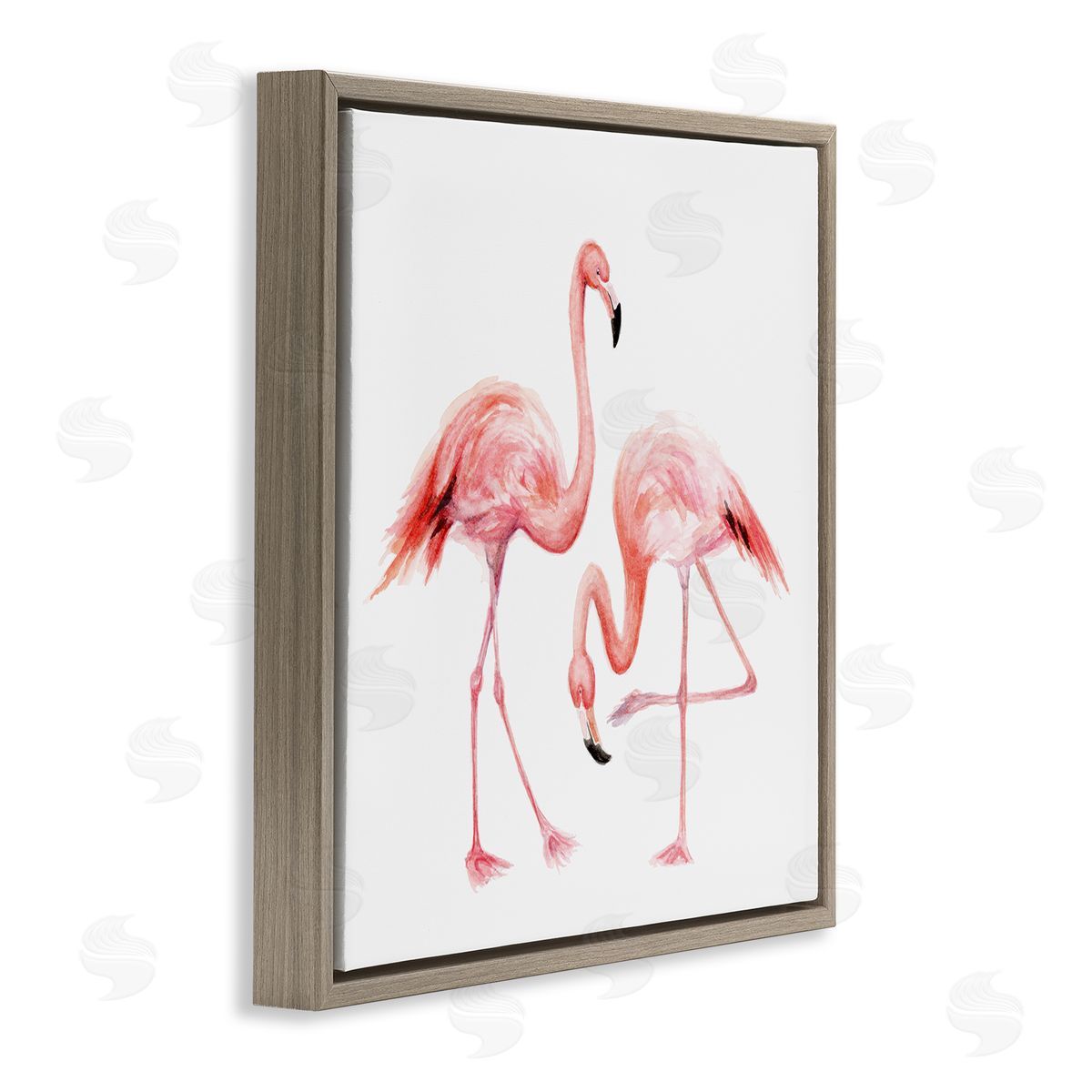 Fox Hollow Studios Bending Knee Flamingo Watercolor Portrait Children's Nursery Animals Brown Floating Frame Canvas Wall Art Print