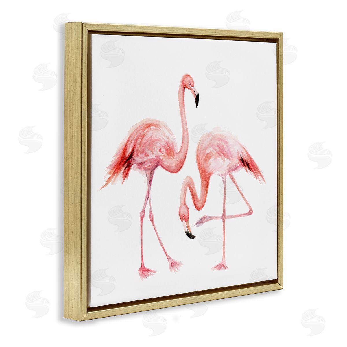 Fox Hollow Studios Bending Knee Flamingo Watercolor Portrait Children's Nursery Animals Gold Floating Frame Canvas Wall Art Print